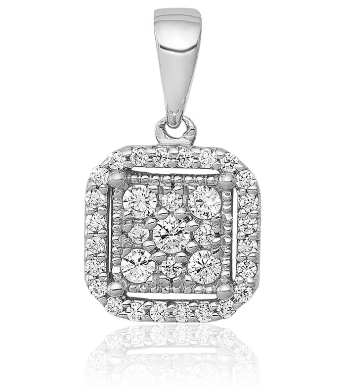 14K Solid White Gold Diamond Square Necklace Chain Pendant Charm