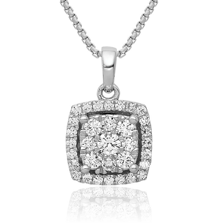 14K Solid White Gold Diamond Square Necklace Chain Pendant Charm