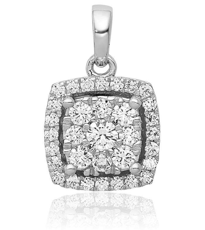 14K Solid White Gold Diamond Square Necklace Chain Pendant Charm