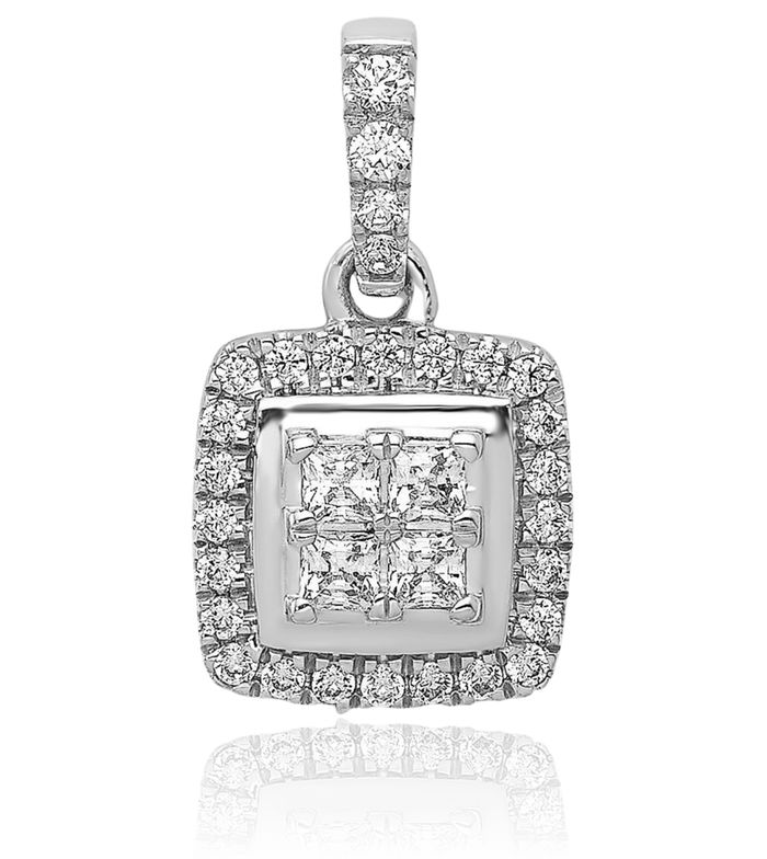 14K Solid White Gold Diamond Square Necklace Chain Pendant Charm