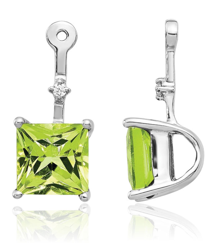 14K Solid White Gold Diamond Square Green Peridot Earring Jackets for Studs