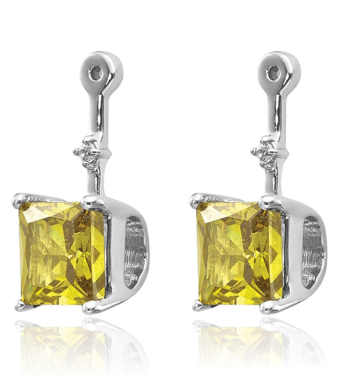 14K Solid White Gold Diamond Square Green Peridot Earring Jackets for Studs