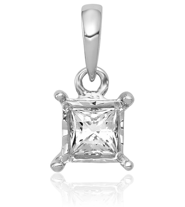 14K Solid White Gold Diamond Square Solitaire Necklace Chain Pendant Charm