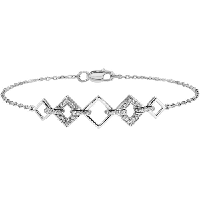 14K Solid White Gold Diamond Square Tennis Bracelet