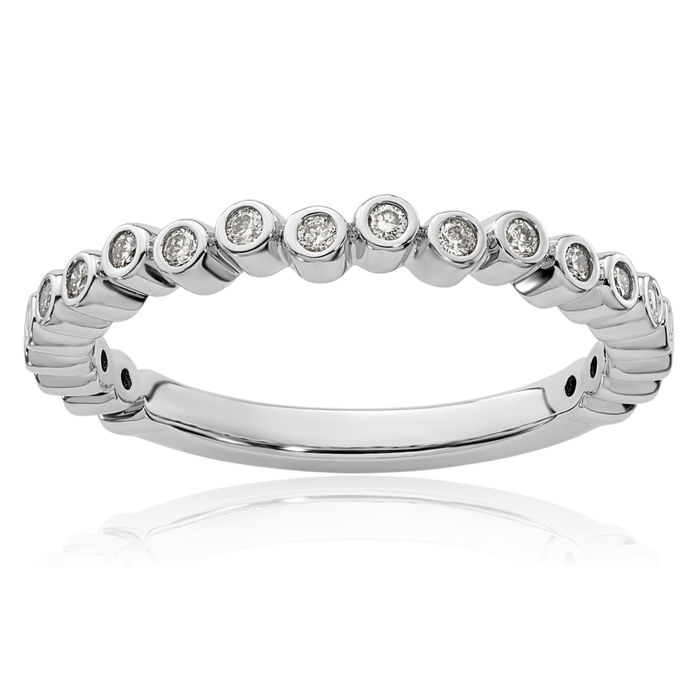 14K Solid White Gold Diamond Stacking Ring