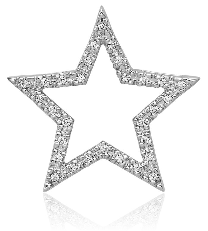 14K Solid White Gold Diamond Star Floating Chain Slide Pendant Necklace Charm