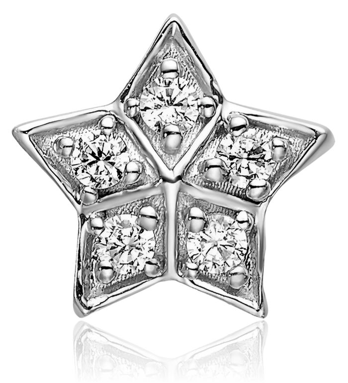 14K Solid White Gold Diamond Star Floating Chain Slide Pendant Necklace Charm