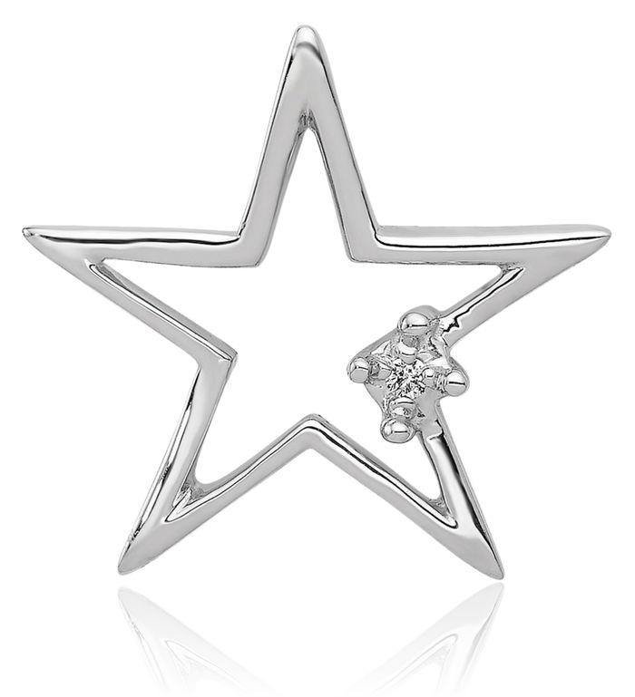 14K Solid White Gold Diamond Star Floating Chain Slide Pendant Necklace Charm