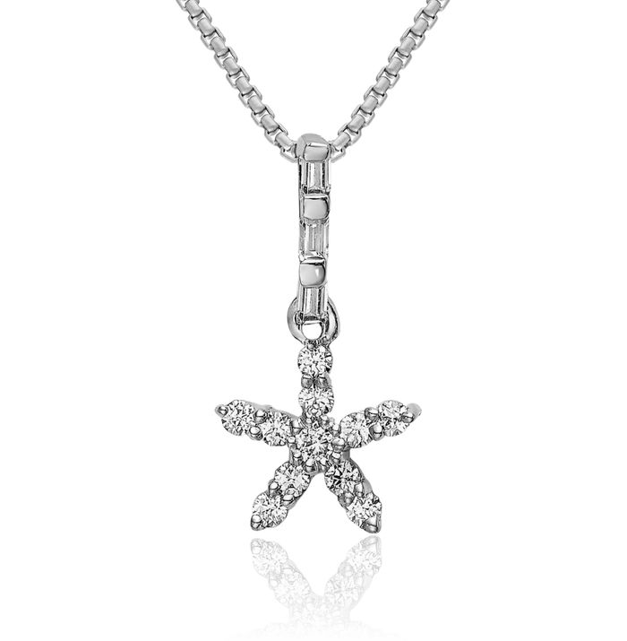 14K Solid White Gold Diamond Star Necklace Chain Pendant Charm