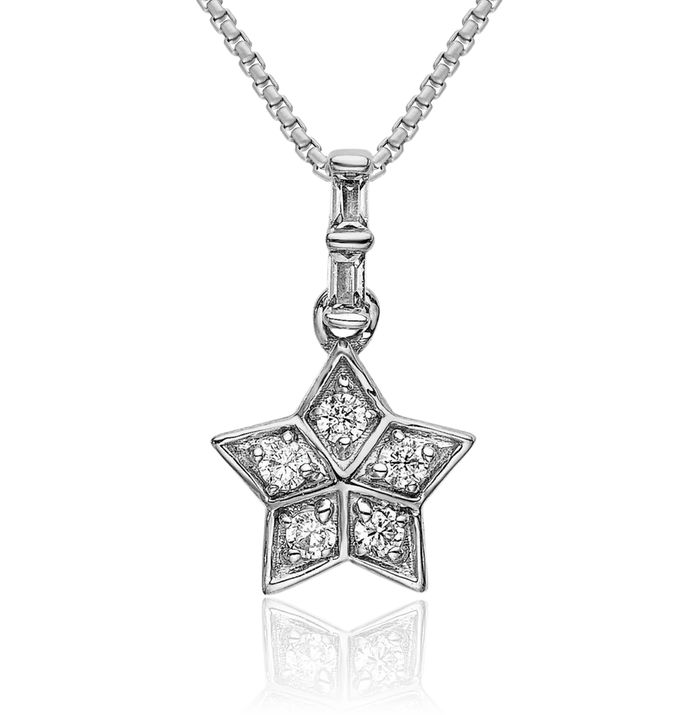 14K Solid White Gold Diamond Star Necklace Chain Pendant Charm