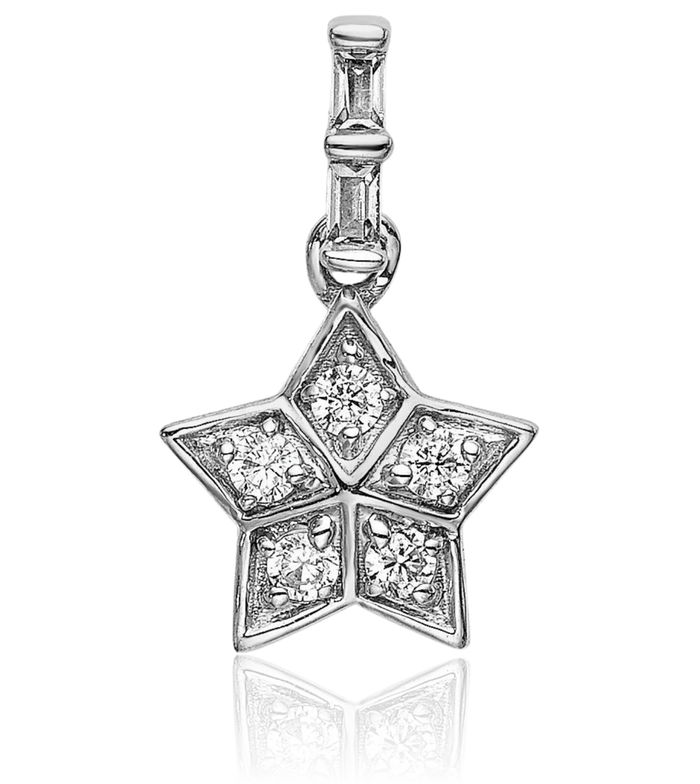 14K Solid White Gold Diamond Star Necklace Chain Pendant Charm