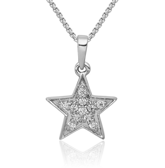 14K Solid White Gold Diamond Star Necklace Chain Pendant Charm