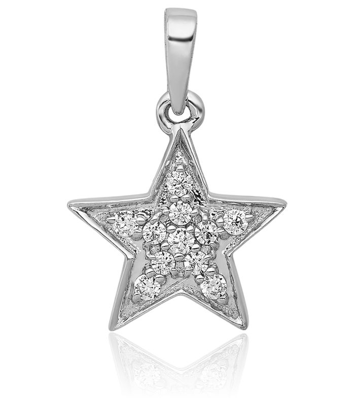 14K Solid White Gold Diamond Star Necklace Chain Pendant Charm