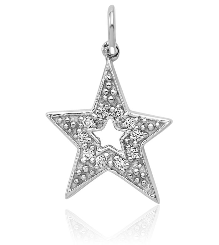 14K Solid White Gold Diamond Star Necklace Chain Pendant Charm