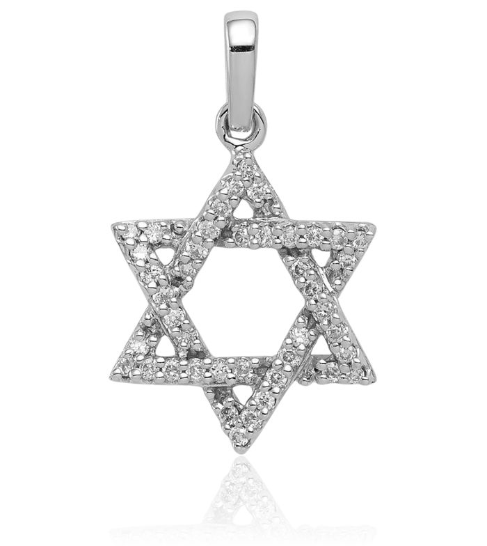 14K Solid White Gold Diamond Star of David Jewish Magen Necklace Judaica Religious Chain Pendant Israel Charm