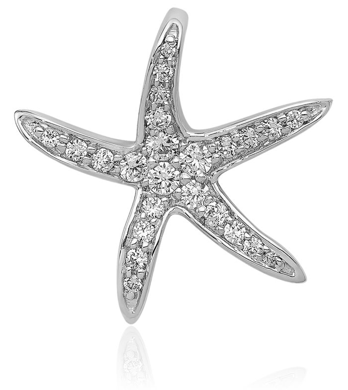 14K Solid White Gold Diamond Starfish Floating Chain Slide Pendant Necklace Charm