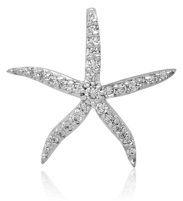 14K Solid White Gold Diamond Starfish Floating Chain Slide Pendant Necklace Charm