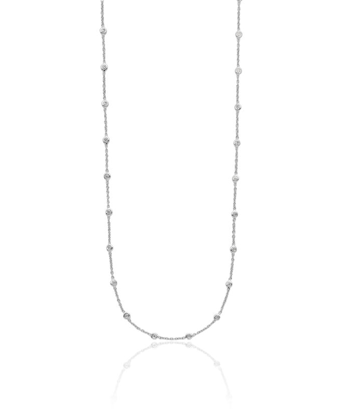 14K Solid White Gold Lab Diamond Stations Necklace Chain