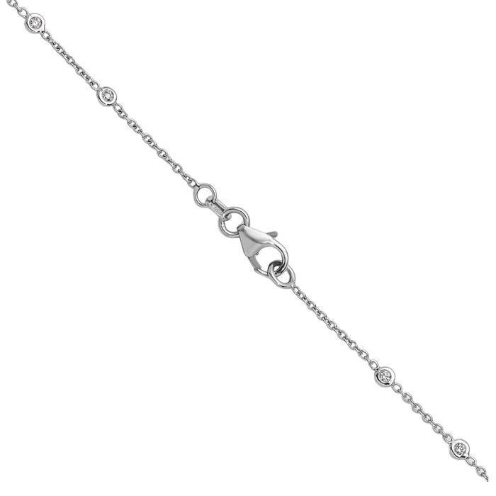 14K Solid White Gold Diamond Stations Necklace Chain