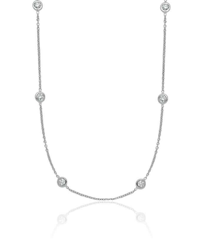 14K Solid White Gold Diamond Stations Necklace Chain