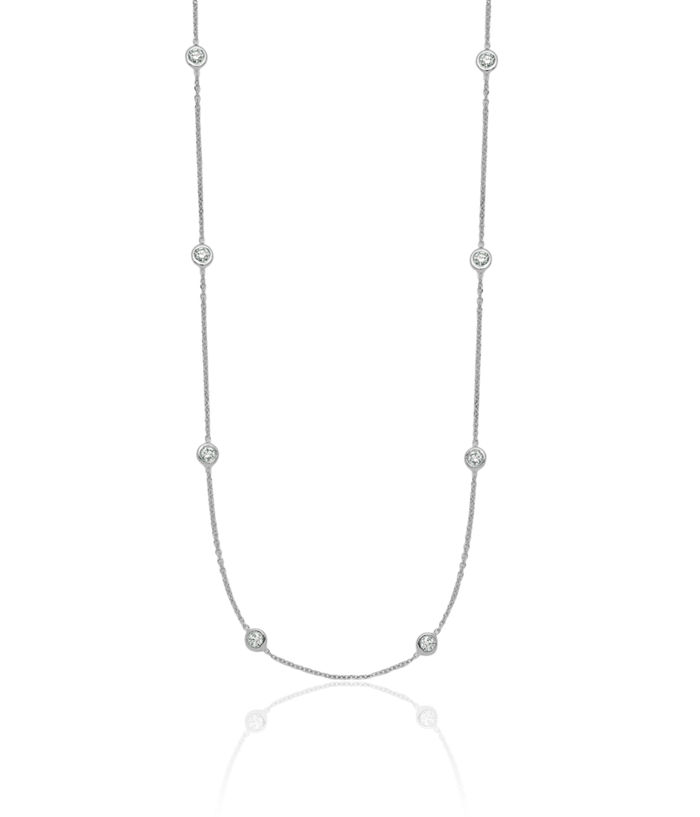 14K Solid White Gold Diamond Stations Necklace Chain