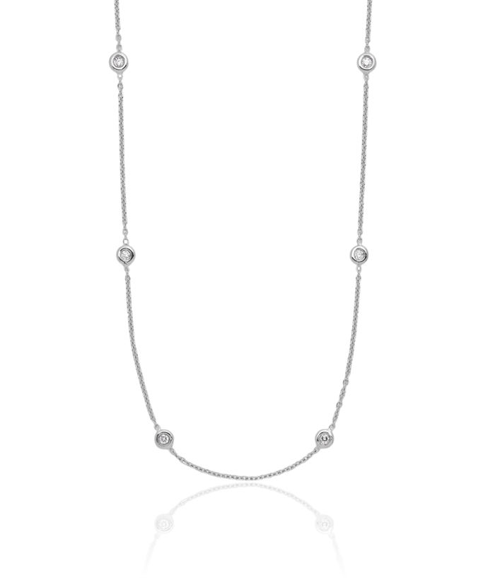 14K Solid White Gold Diamond Stations Necklace Chain