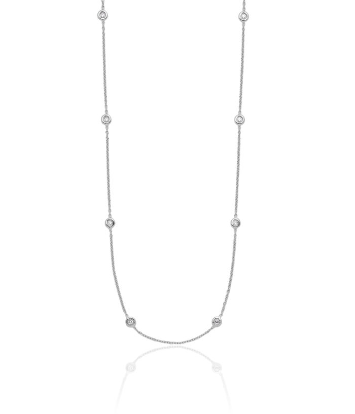 14K Solid White Gold Diamond Stations Necklace Chain