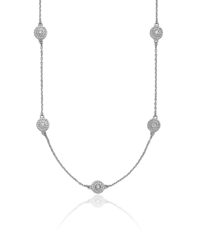 14K Solid White Gold Diamond Stations Necklace Chain