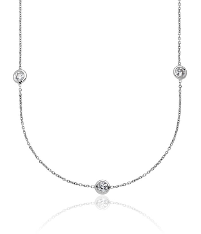 14K Solid White Gold Diamond Stations Necklace Chain