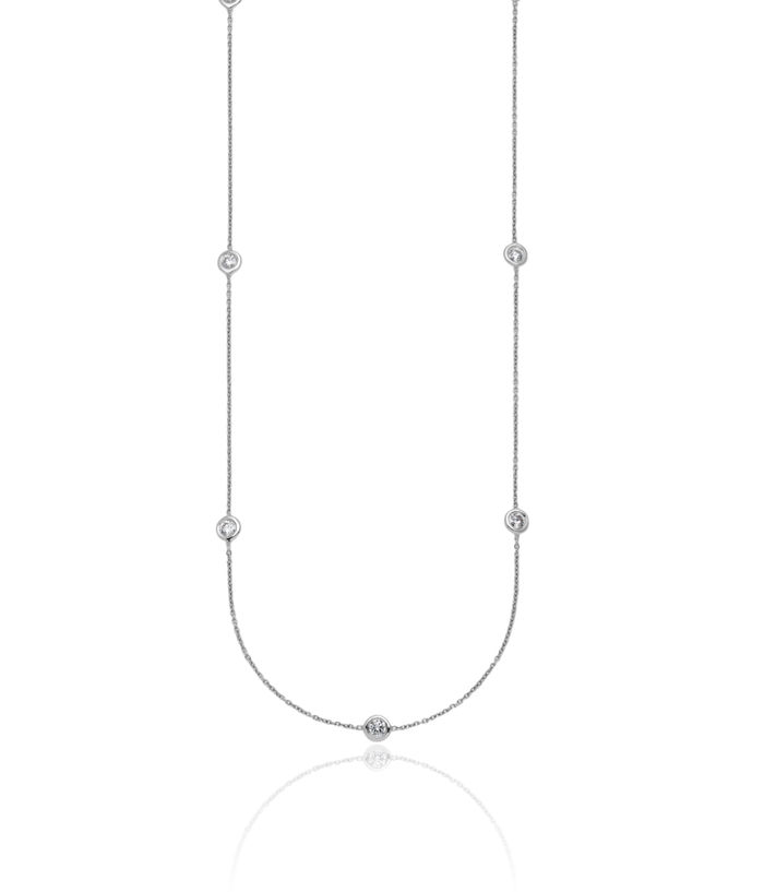 14K Solid White Gold Diamond Stations Necklace Chain