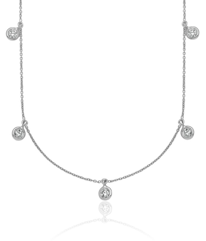 14K Solid White Gold Diamond Stations Necklace Chain