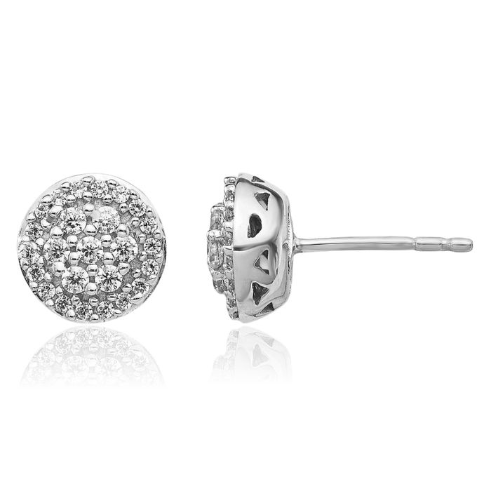 14K Solid White Gold Diamond Stud Earrings