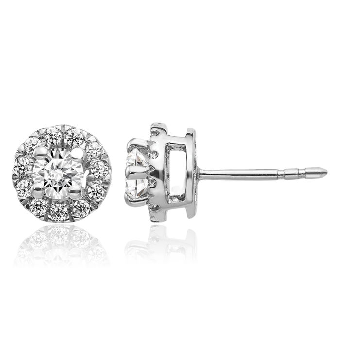 14K Solid White Gold Diamond Stud Earrings