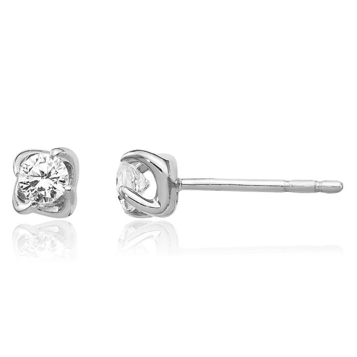 14K Solid White Gold Diamond Stud Earrings