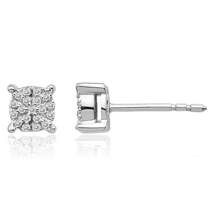 14K Solid White Gold Diamond Stud Earrings