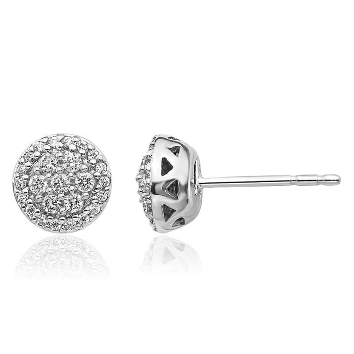 14K Solid White Gold Diamond Stud Earrings