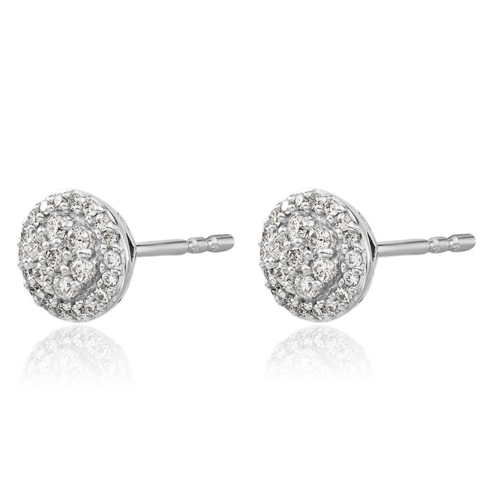 14K Solid White Gold Diamond Stud Earrings
