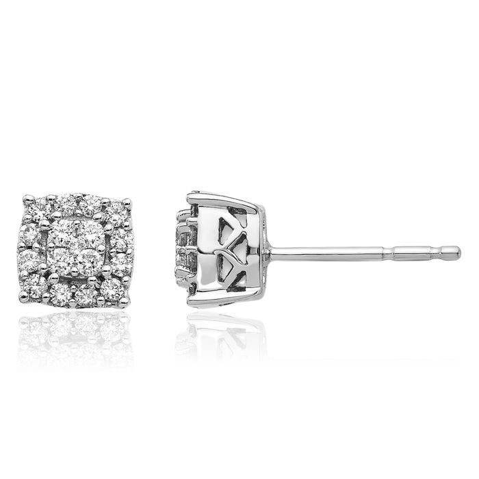 14K Solid White Gold Diamond Stud Earrings