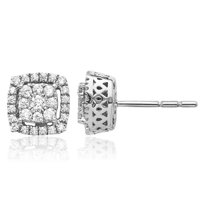 14K Solid White Gold Diamond Stud Earrings