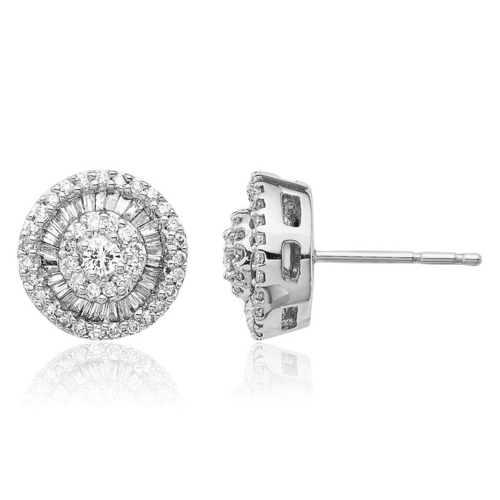 14K Solid White Gold Diamond Stud Earrings