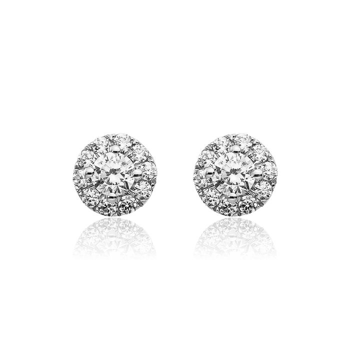 14K Solid White Gold Diamond Stud Earrings