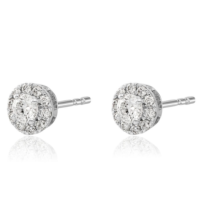14K Solid White Gold Diamond Stud Earrings