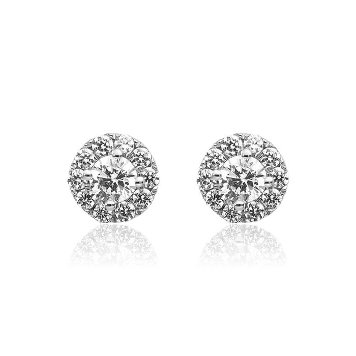 14K Solid White Gold Diamond Stud Earrings
