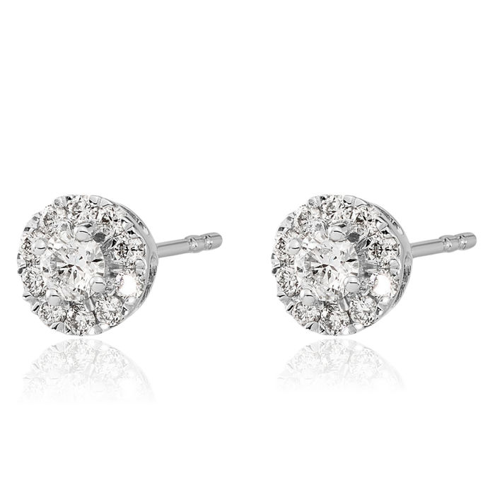 14K Solid White Gold Diamond Stud Earrings