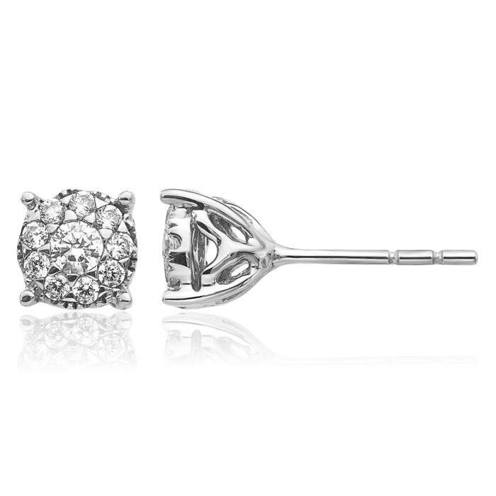 14K Solid White Gold Diamond Stud Earrings