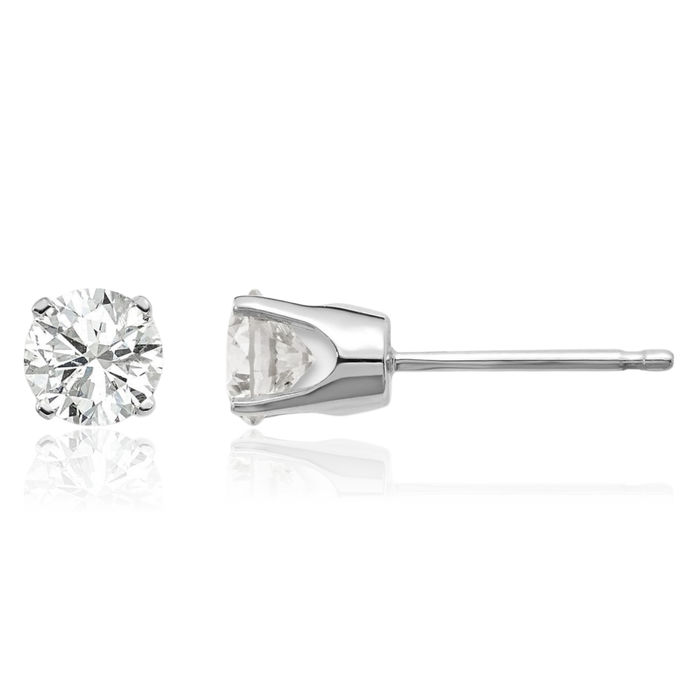 14K Solid White Gold Diamond Stud Earrings