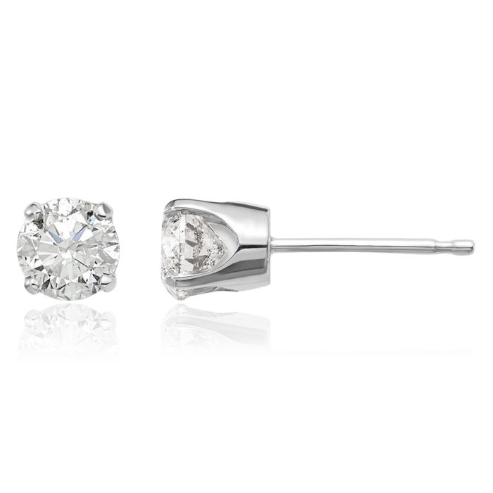 14K Solid White Gold Diamond Stud Earrings