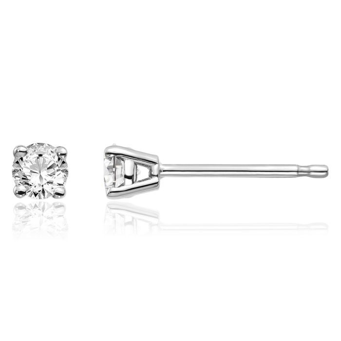 14K Solid White Gold Diamond Stud Earrings