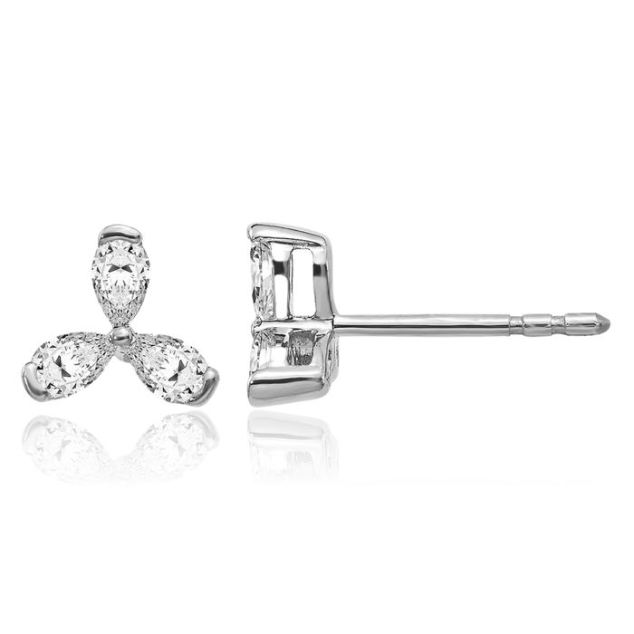 14K Solid White Gold Diamond Studs Pear Teardrop Gemstone Earrings