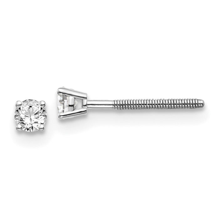 14K Solid White Gold Diamond Studs Post Screw Back Earrings